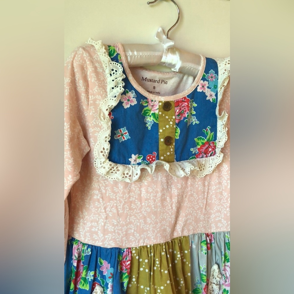 Mustard Pie Long Sleeved Floral Dress Prairie Girls 8 - Picture 2 of 5